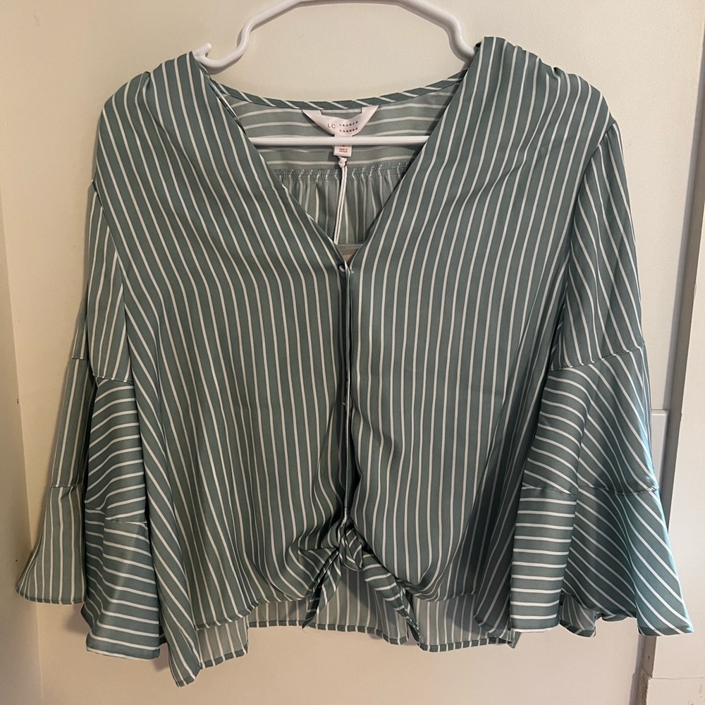 Cropped silk button up with mid length, flowy sleeves. New with tags